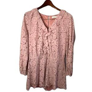Sugar + Lips Women’s Marie Pink Lace Long Sleeve Romper Size Large
